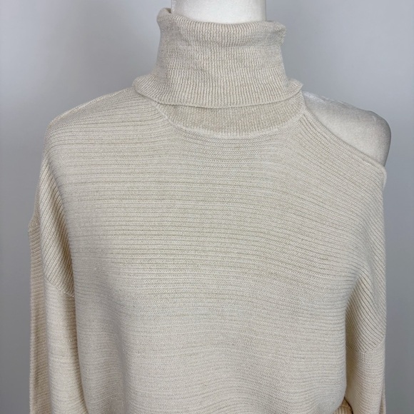 BCBGENERATION x REVOLVE Mock Neck Cutout Sweater in Ivory Champagne Size L - Picture 3 of 10